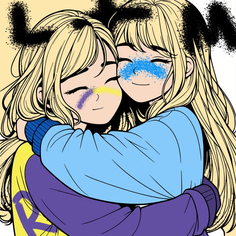 realistic two girls hugging