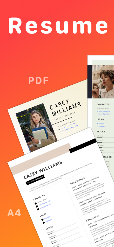 PDF形式のスタイリッシュでプロフェッショナルな履歴書テンプレートの表示