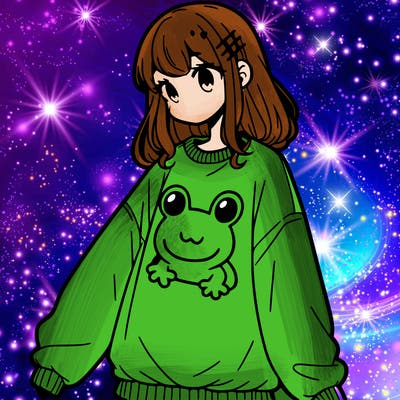 girl wearing frogging sweatshirt