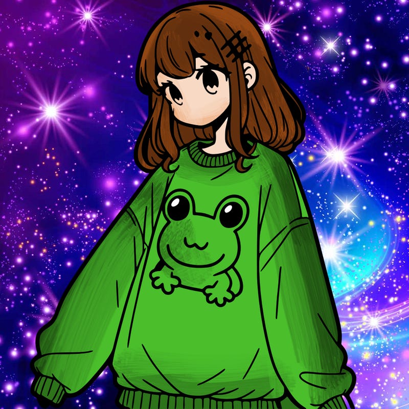 girl wearing frogging sweatshirt