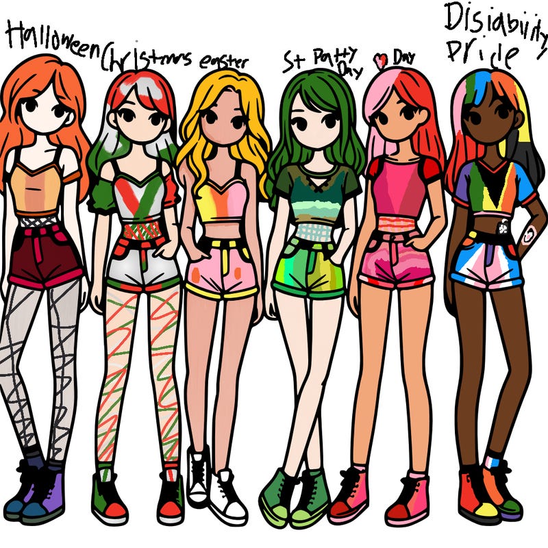 a group of girls wearing crop tops and shorts