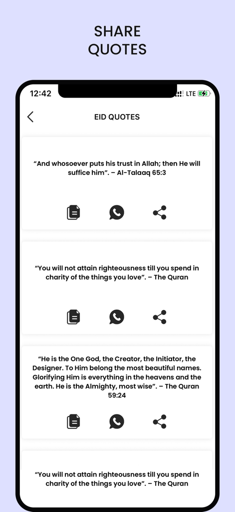 Eid & Ramadan Photo Frames - Islamic religious quotes display with sharing options in the Eid and Ramadan Photo Frames app