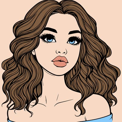 realistic girl with wavy hair and lips