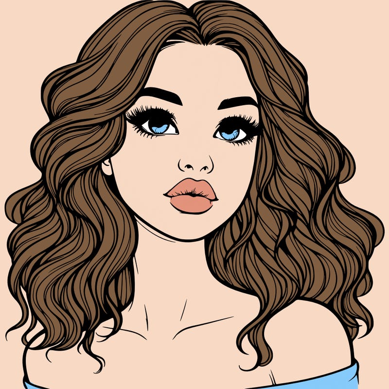 realistic girl with wavy hair and lips