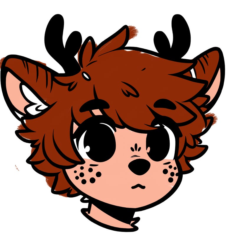 a humanoid deer with soft fluffy ears