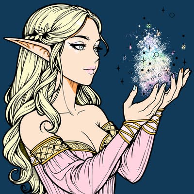 realistic elf girl doing magic