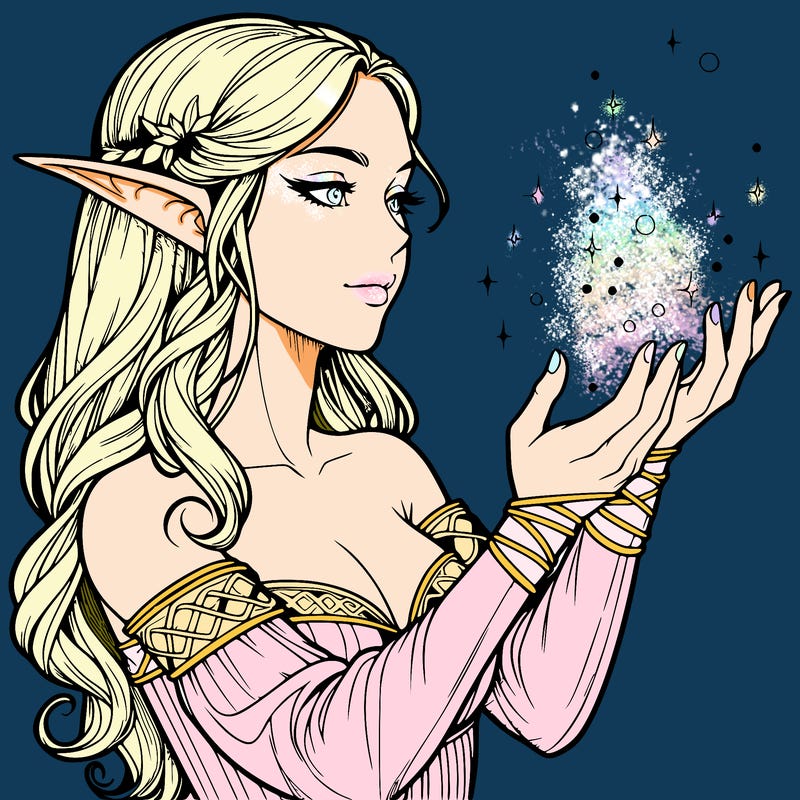 realistic elf girl doing magic