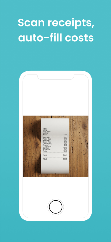 Budget planner - MoneyBoard - Aplicativo planejador de orçamento mostrando um recurso de digitalização de recibos para preencher automaticamente os custos