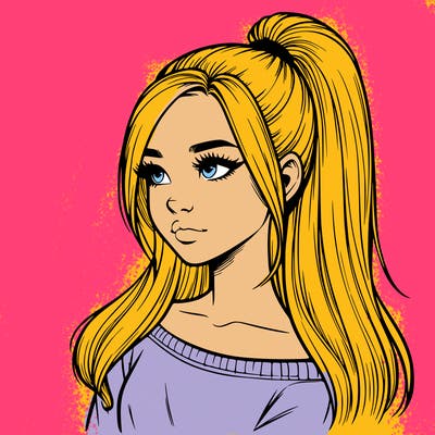 realistic girl with a high ponytail