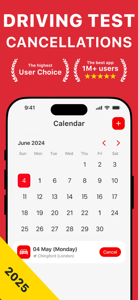 Driving Test NOW - Captura de pantalla de la aplicación Driving Test NOW que muestra un calendario para seguir las cancelaciones y fechas de los exámenes de conducir