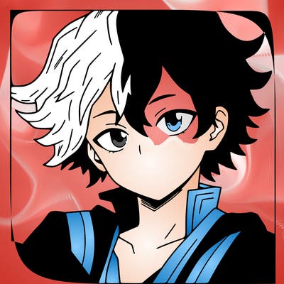 manga character with red and white hair