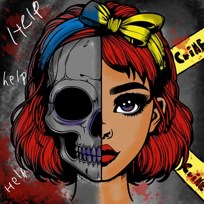 realistic girl with half skull mask
