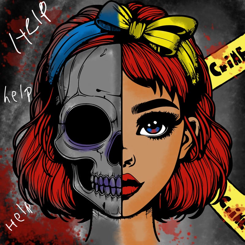 realistic girl with half skull mask