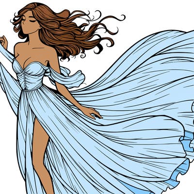 realistic woman in dress flowing the the wind