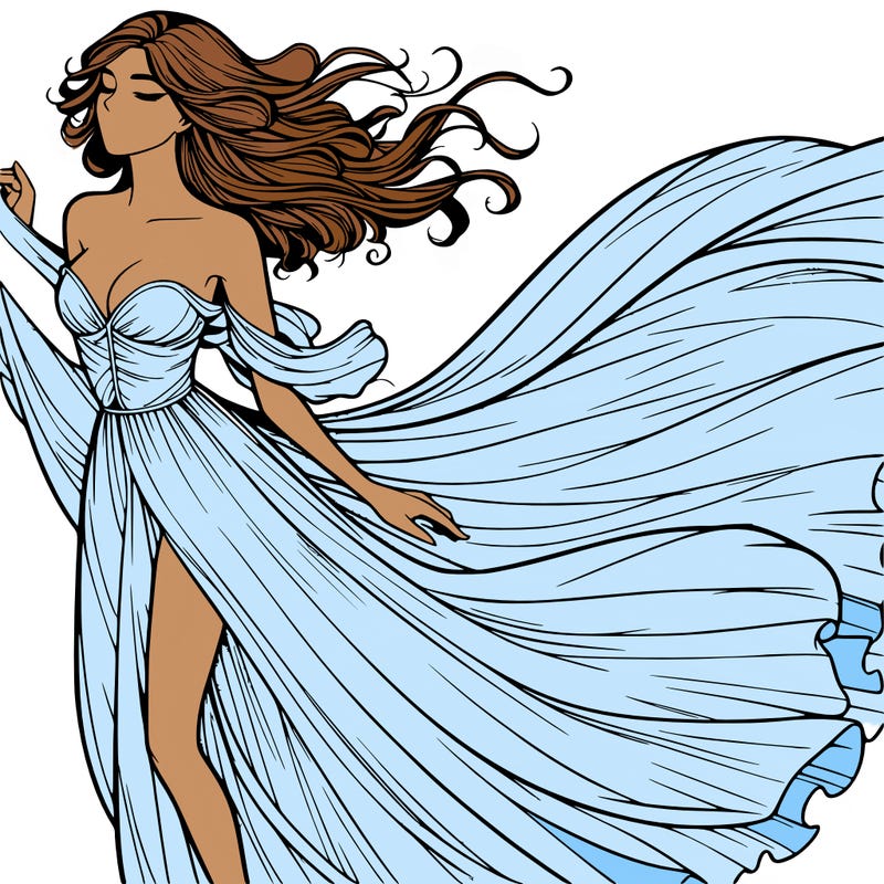 realistic woman in dress flowing the the wind