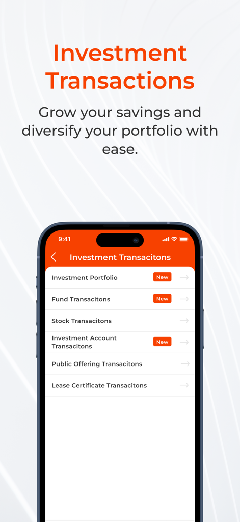 Albaraka Mobil - Schermata delle transazioni di investimento di Albaraka Mobil che mostra il portafoglio e le opzioni di borsa.
