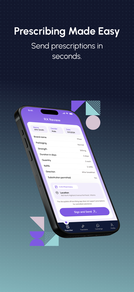 DocUpdate - Interface de l'application mobile DocUpdate montrant un écran d'examen de prescription avec les détails de la pharmacie et des médicaments