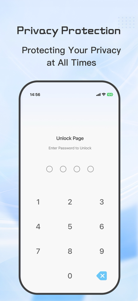 DS Cloud-Video Library&Player - Privacy protection screen in the DS Cloud app featuring a numeric passcode unlock page
