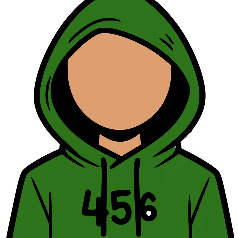 a person with non face waering a hoodie with a 456 symbol