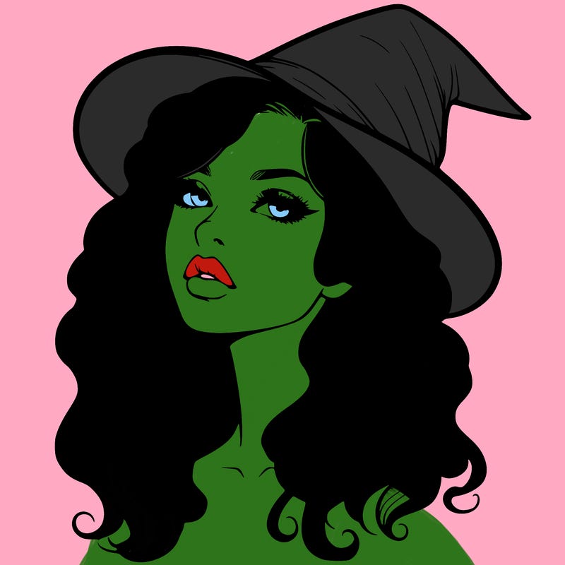 realistic witch girl with wavy hair and lips
