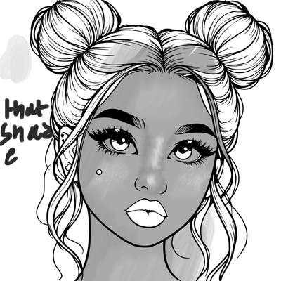 realistic girl with two buns on her hair and lips