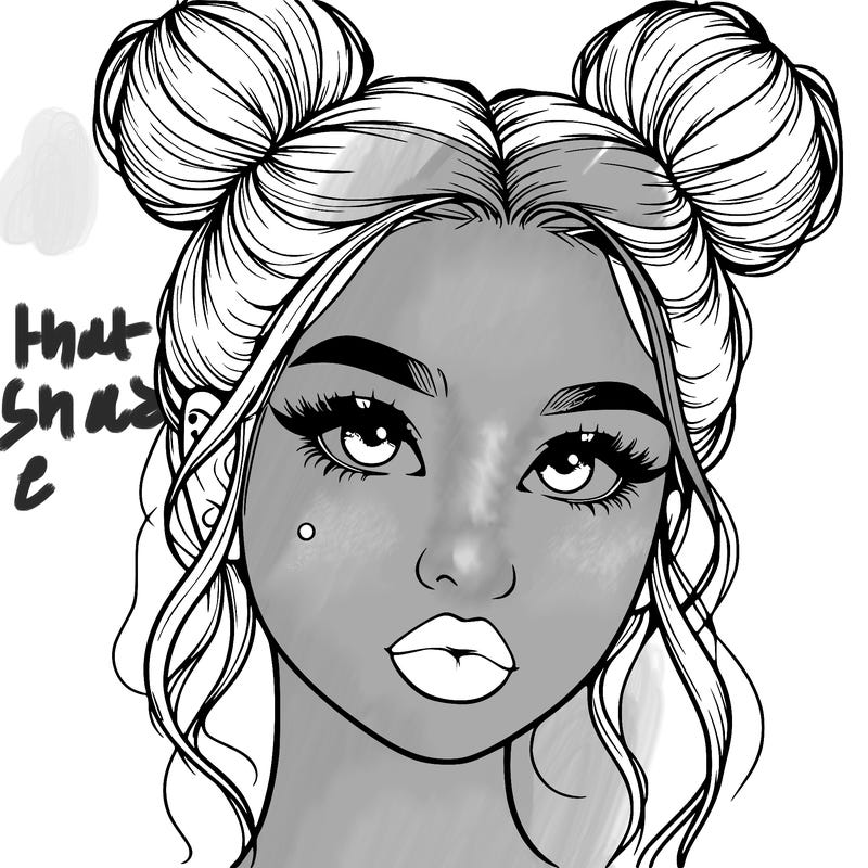 realistic girl with two buns on her hair and lips