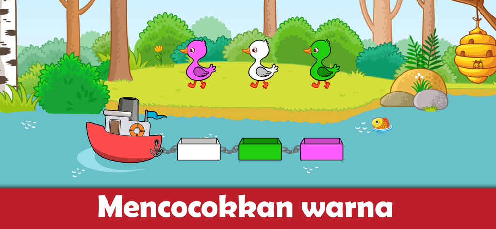 Game Anak TK - BebiBoo - 만화 오리와 보트로 색상을 맞추는 유아 교육 게임
