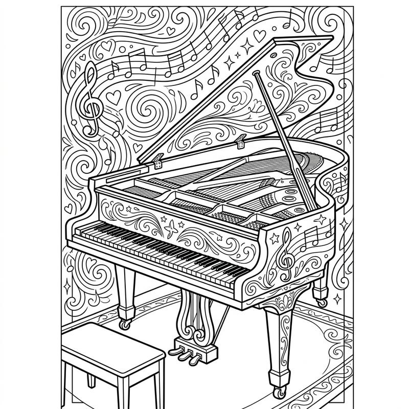 Immerse yourself in the world of music with this exquisite grand piano coloring bookmark. Its intricate details and musical motifs promise a creative and relaxing coloring experience.