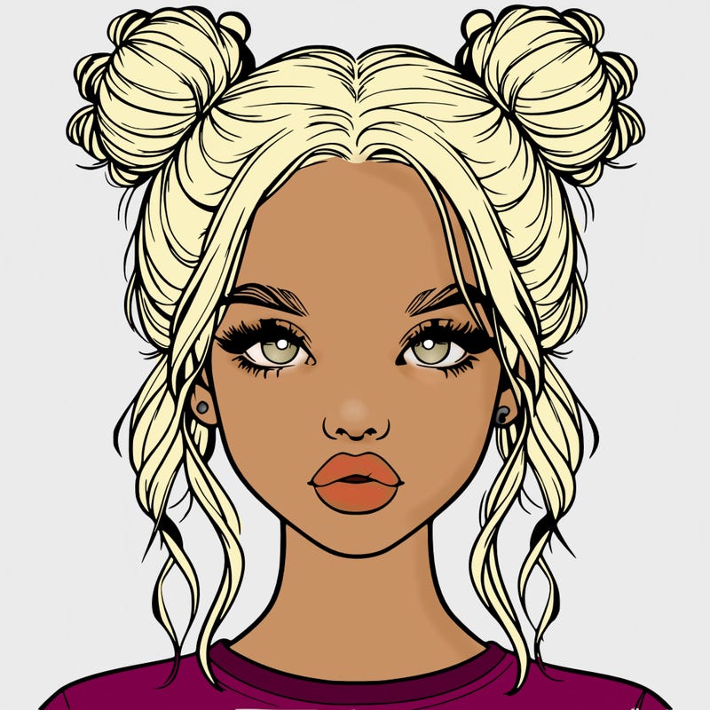 realistic girl with two buns in hair and lips
