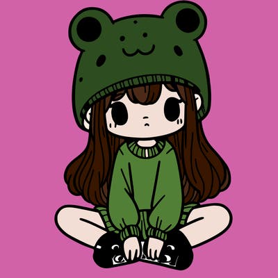 a girl wearing a frog hat and some frog socks