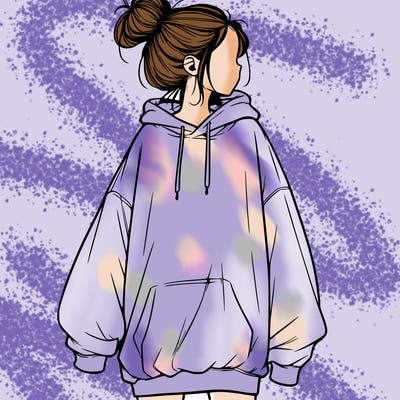 realistic girl with a oversized sweatshirt on and a bun