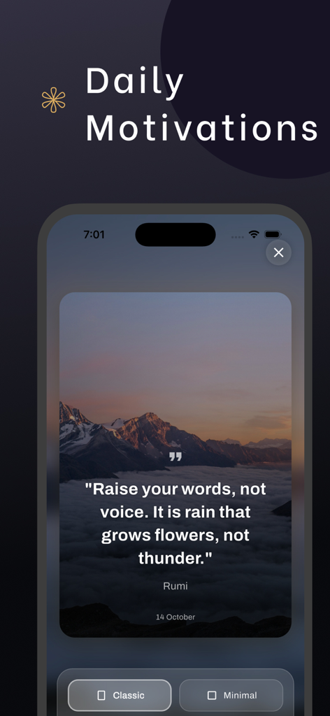 English Tagalog Translator - Daily motivational quotes feature in the English Tagalog Translator app displaying a quote by Rumi.