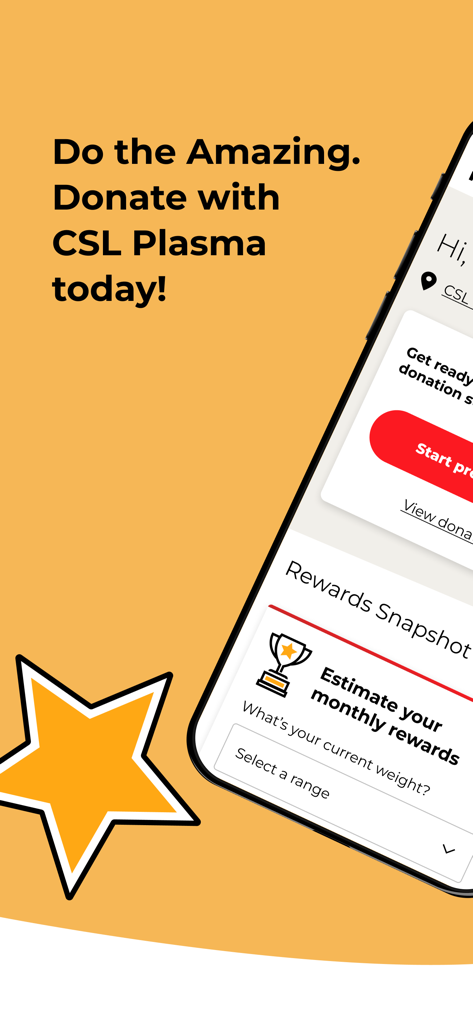 CSL Plasma app interface for estimating monthly donation rewards