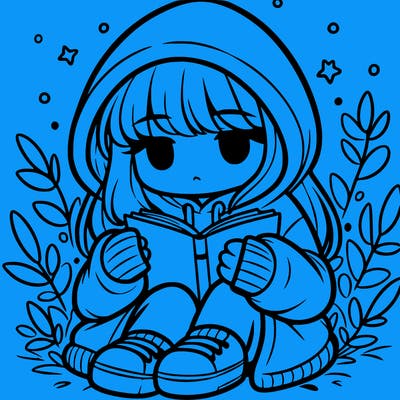 girl in oversized hoodie reading a book