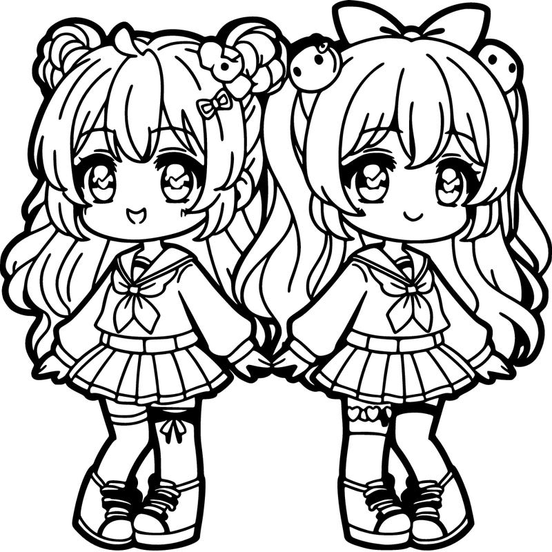 two cute anime girl best friends