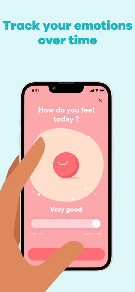 MindDay: Mental Health, Stress - Pantalla de la aplicación MindDay para el seguimiento diario del estado de ánimo que muestra una muy buena selección de emociones