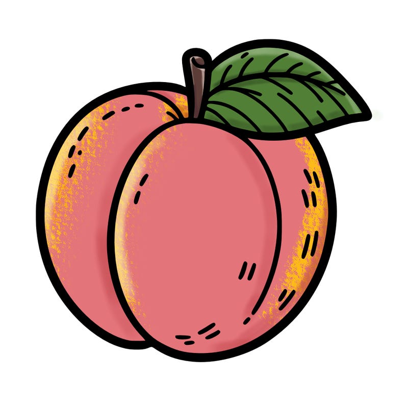 a peach with simple details to color