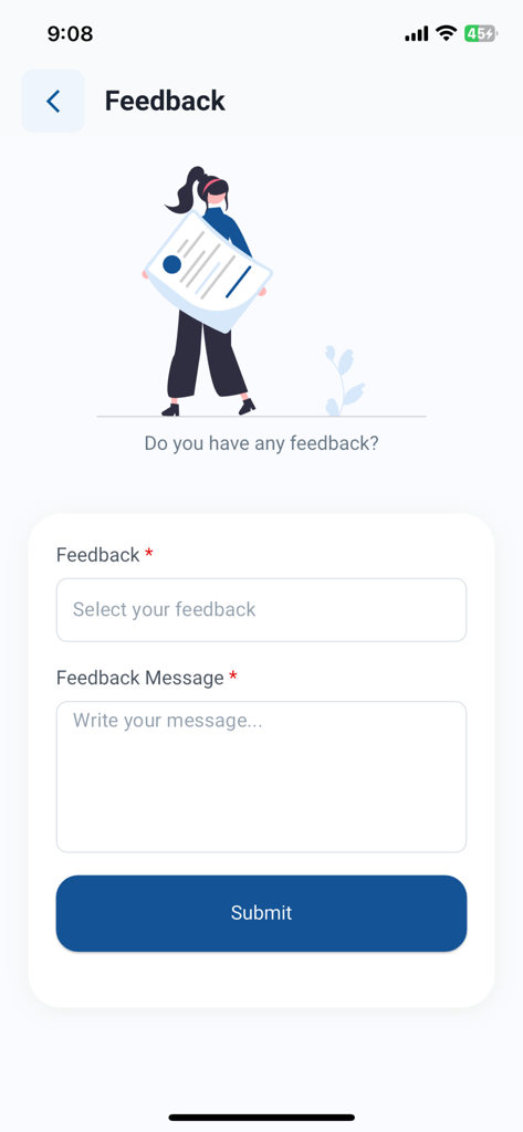 SSF - Nepal - Feedback form screen in the SSF Nepal mobile application.