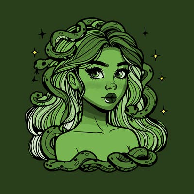 realistic girl with snakes as hair