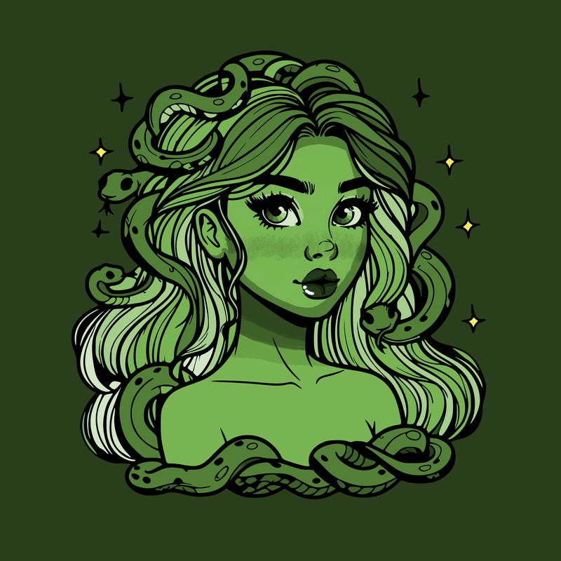 realistic girl with snakes as hair