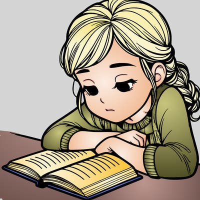 realistic girl, reading book