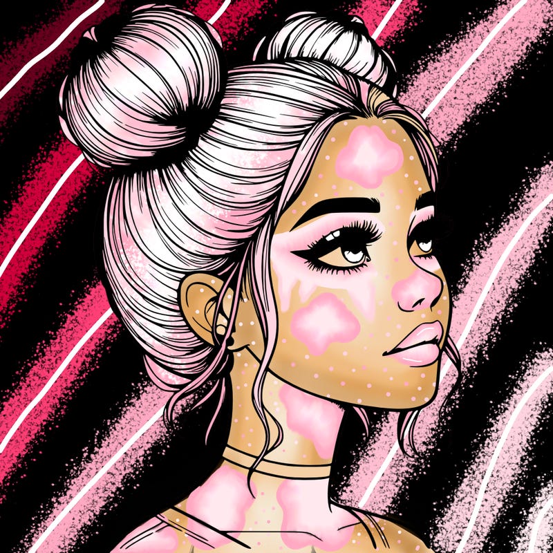 realistic girl with buns on the top of her head