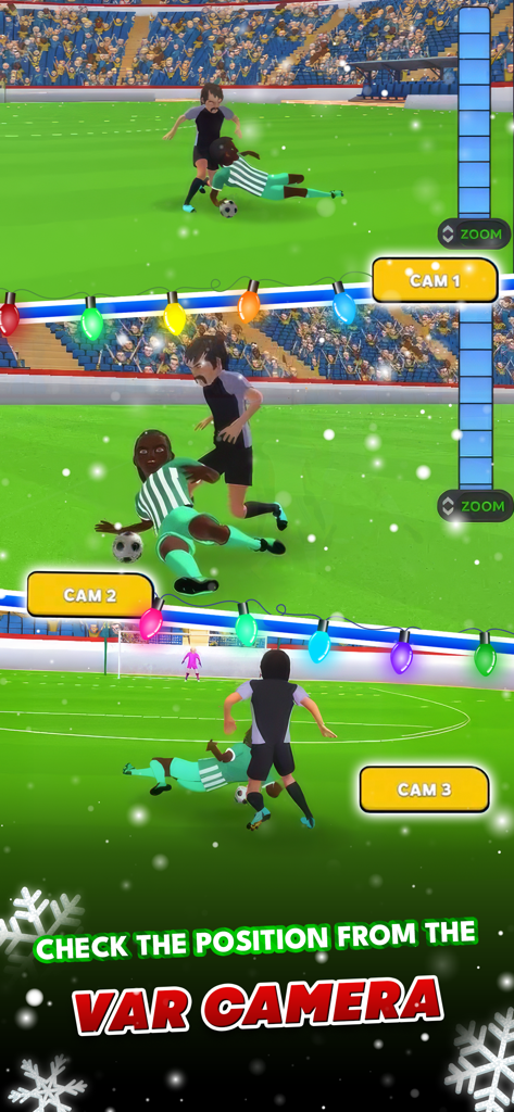 Referee Simulator 3D - Um árbitro de futebol usa vários ângulos de câmera para revisar uma disputa no sistema VAR.