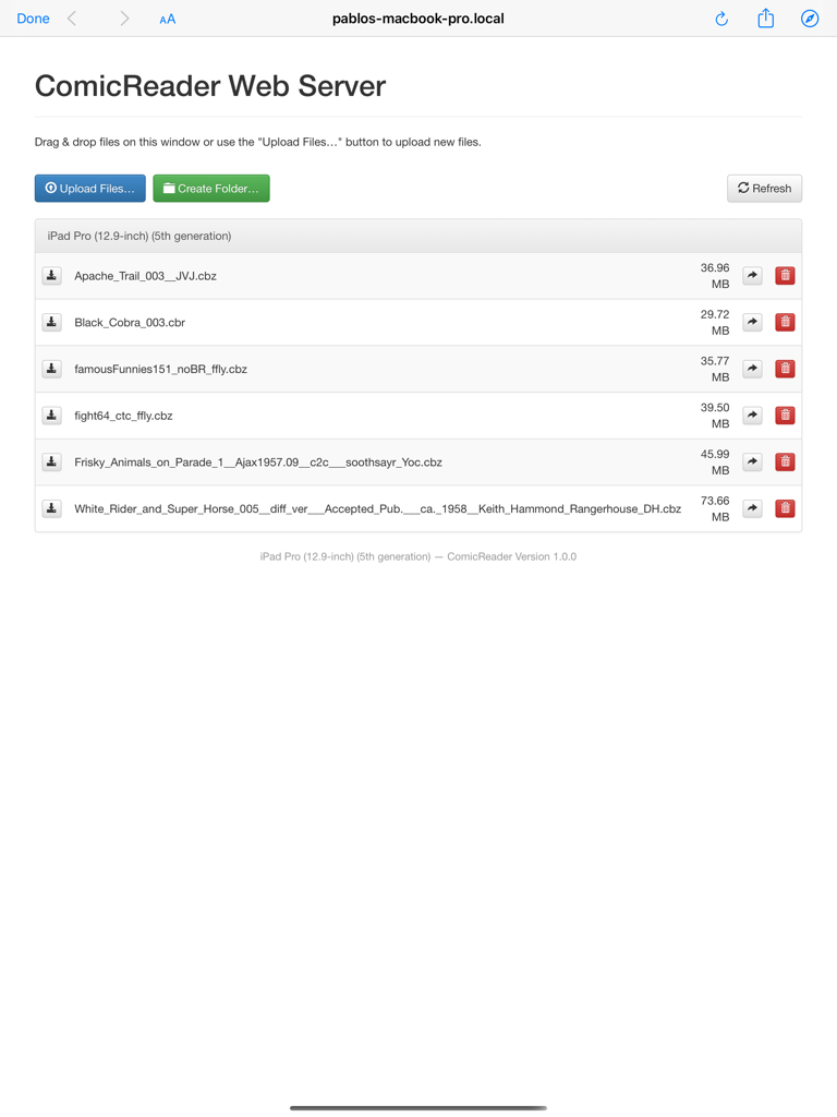ComicReader - Web server interface for uploading comic files to ComicReader on iPad