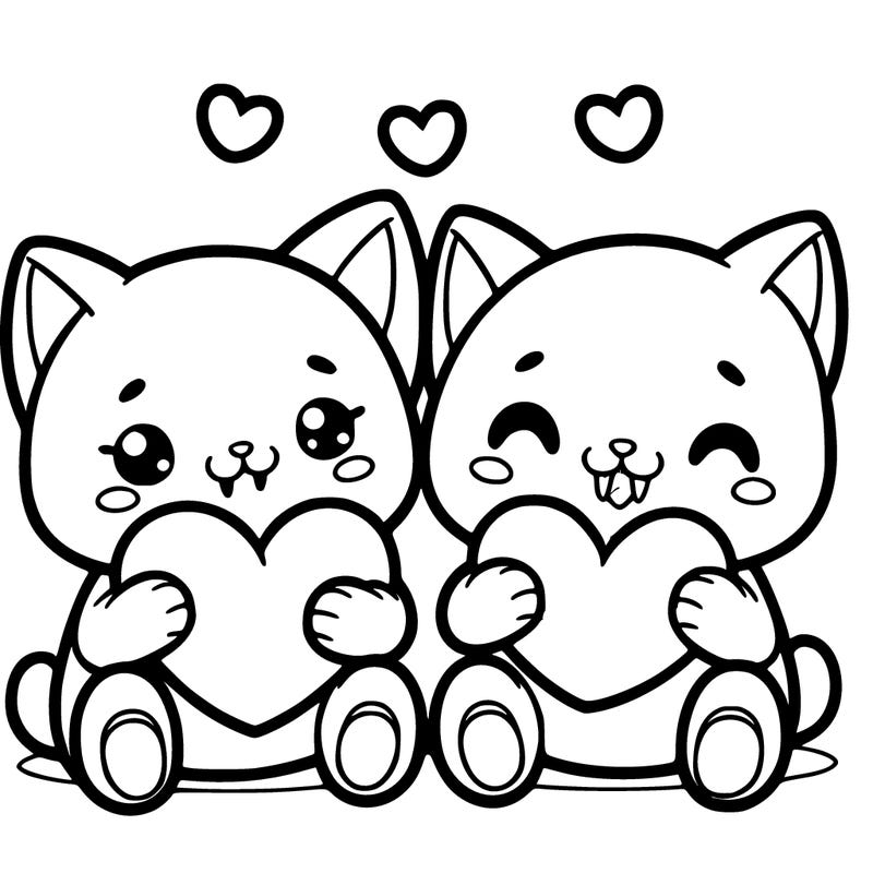 cute cartoon cats hosting hearts, they are nibbling on them