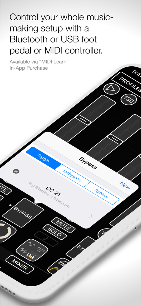 Audiobus: Mixer for Music Apps - Screenshot of Audiobus app displaying MIDI Learn settings for external hardware controllers