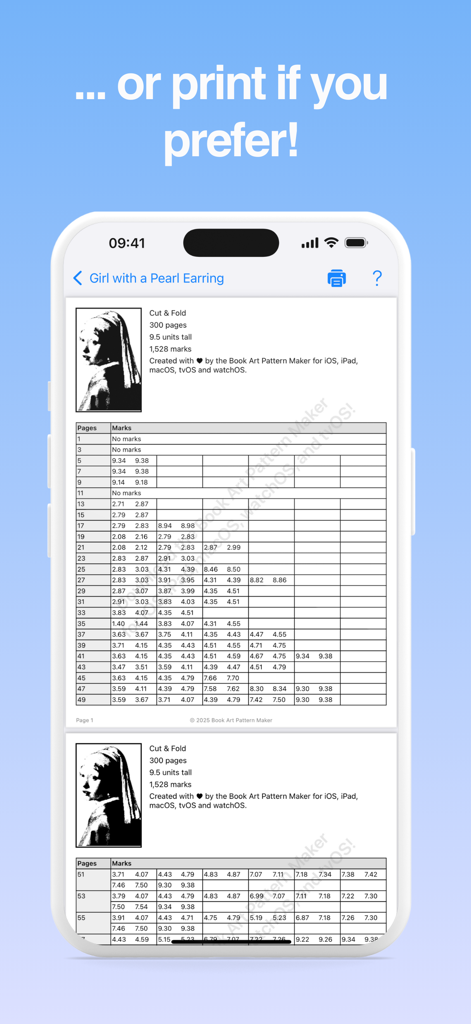 Book Art Pattern Maker - A printable book folding pattern preview showing detailed measurements and instructions for a classic art design.