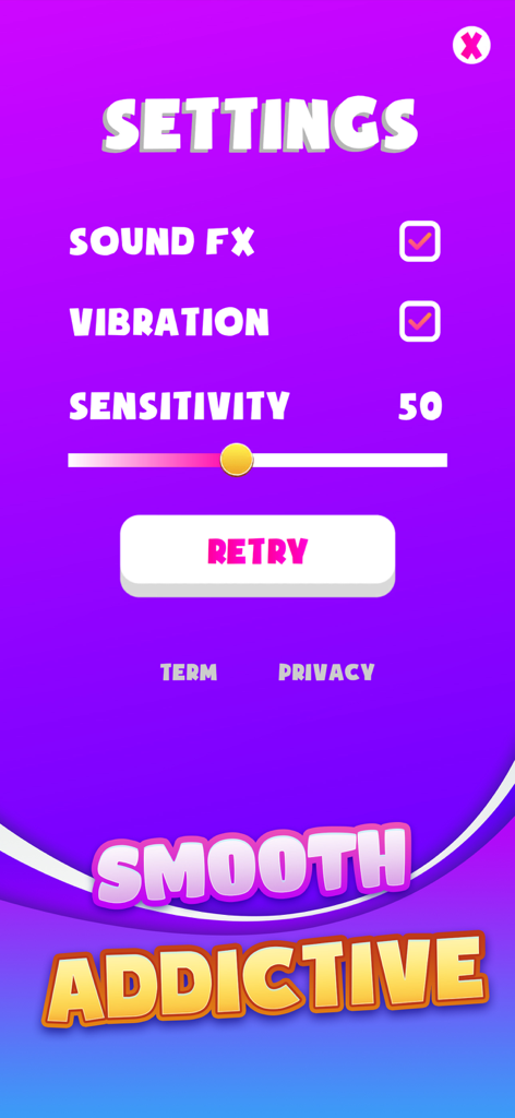 8 Ball Pool - 1 Shot - Settings screen for 8 Ball Pool 1 Shot showing sound vibration and sensitivity controls