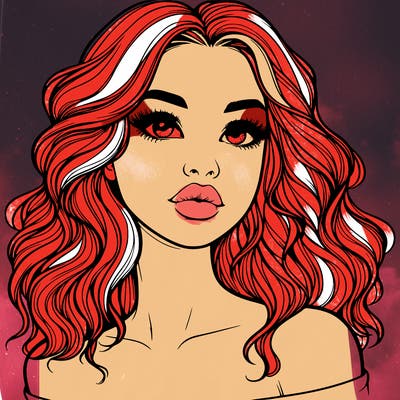 realistic girl with wavy hair and lips