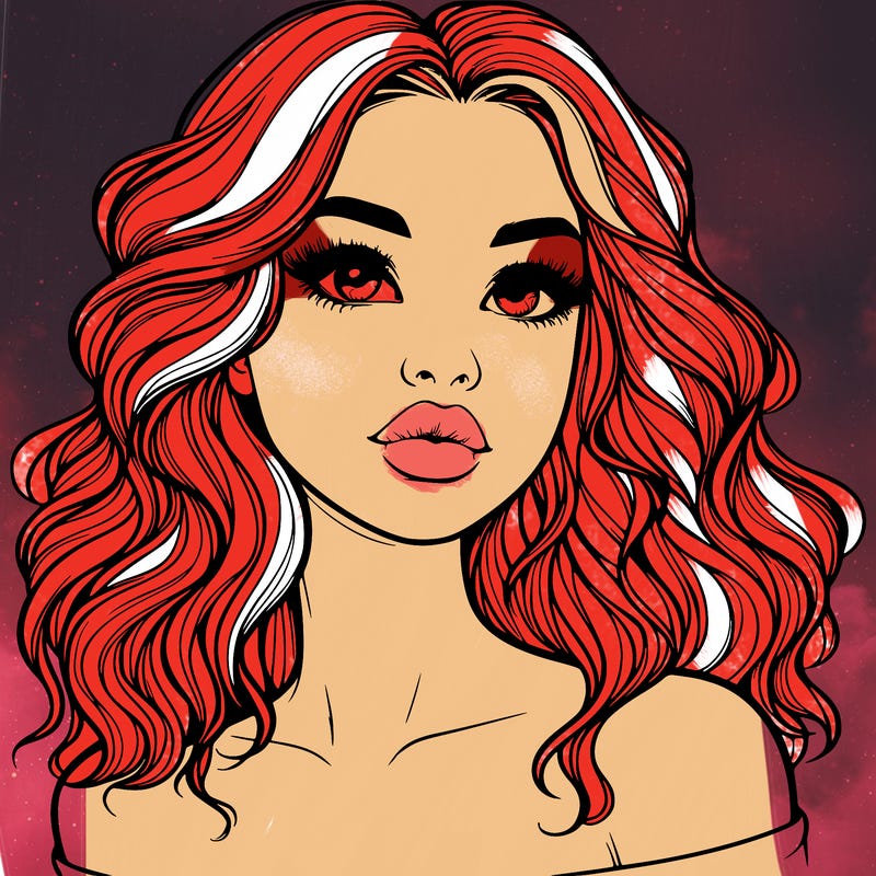 realistic girl with wavy hair and lips
